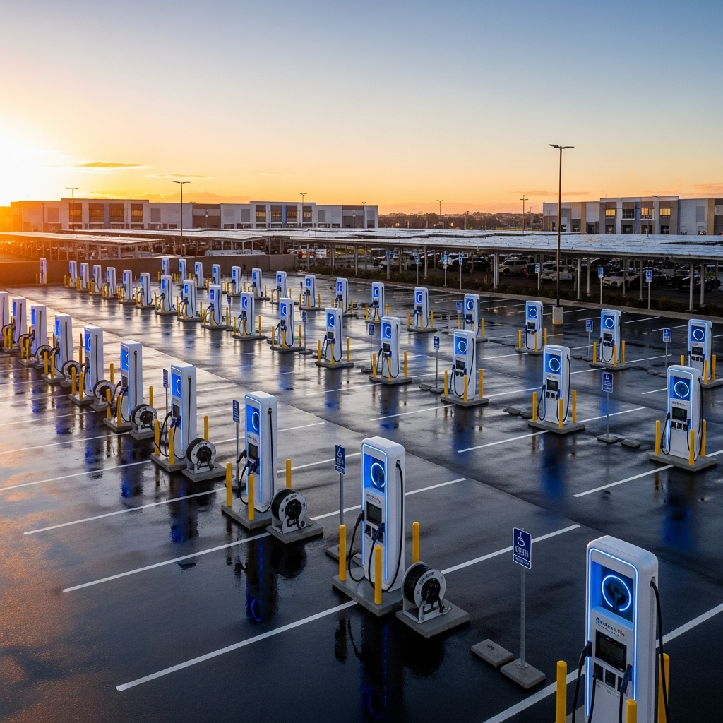 Exterior lighting accompanying EV charging